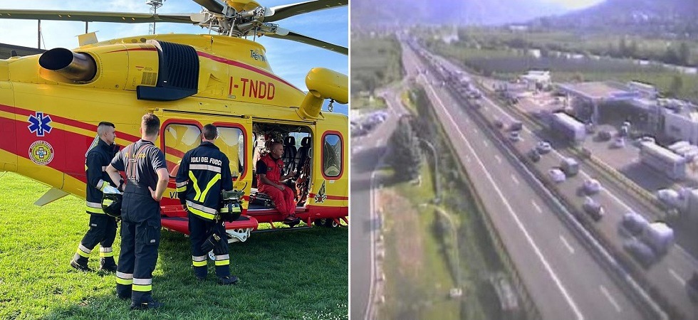 Incidente in A22 fra due auto, una si ribaltata: 7 persone coinvolte fra cui due bambine